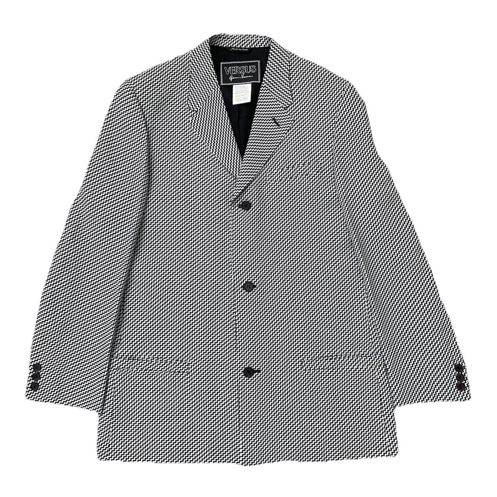 VERSUS by GIANNI VERSACE Blazer Jacket Zig Zag Stripe White Black 36 50 M Vintag